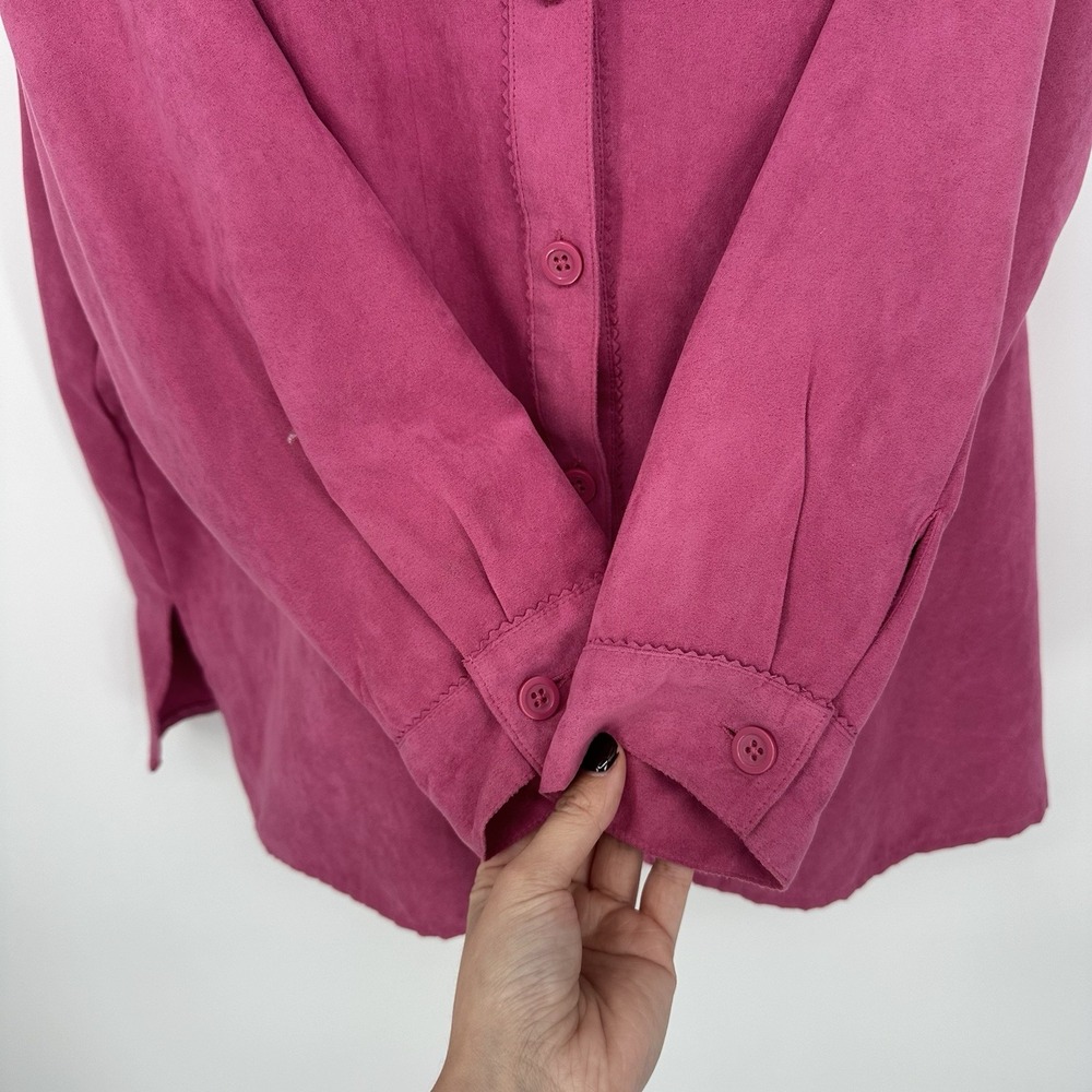 Studio Works 1X Button Up Shirt Top Long Sleeve Pink Suede-like Classic Preppy - Picture 4 of 9